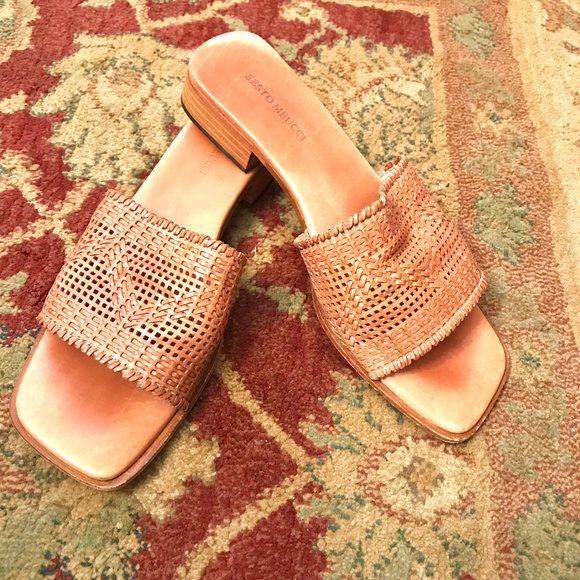 woven leather slide sandals